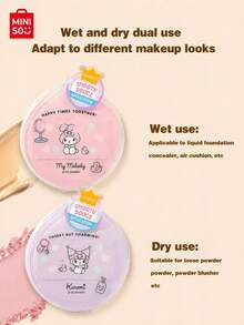 MINISO Sanrio 系列超柔軟三角化妝粉撲，乾濕兩用，可重複使用且可清洗，不吸附底妝液/霜/粉，修容化妝工具，返校禮物，化妝必需品 - 彩色 - 查看 4