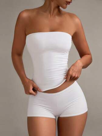 XLLAIS Sexy Strapless Basic Camisole, Fashionable Solid Color Elastic Fitted White Tube Top, Suitable For All Seasons Casual Summer, Clean Girl Aesthetic
