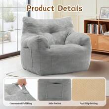 Bean Bag Chair , Small Comfy Beanbag Lounge Floor Sofa Reading Chair With Armrests, Mini Cloud Sofa For Living Room, Bedroom And Game Rooms, Plush Chair With Memory Foam,Grey - Grey - View 4