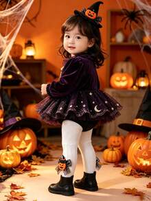 2pcs Baby Girls' Simple Shiny Bow Decor Solid Color Cable Knit Tights, Suitable For Halloween Pumpkin & Skull Outfit, Holiday Wear - Black and White - View 3