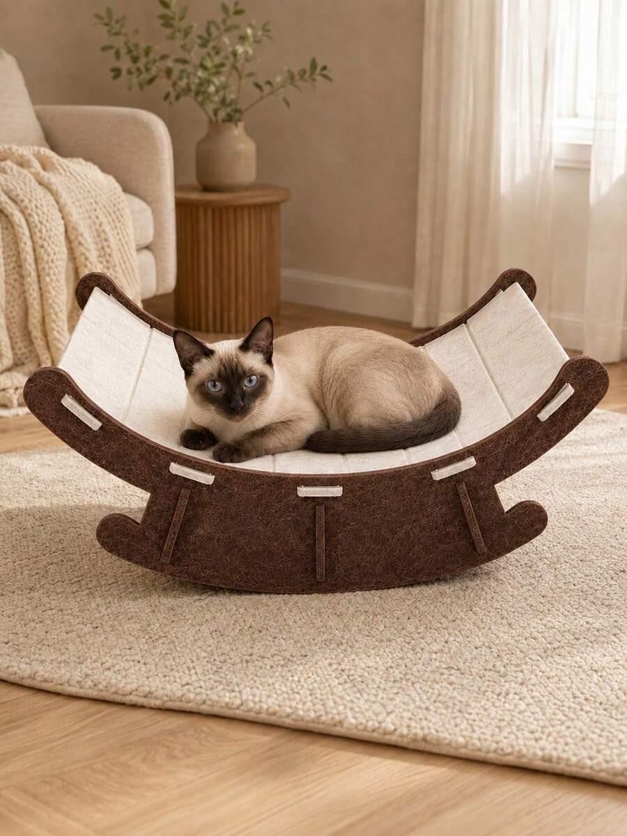 1pc Felt Cat Scratching Board, Rocking Design, 2-In-1 Curved Cat Scratching Resting Chair, Suitable For Indoor Cats And Kittens - one-size - View 1