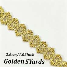 2yd/5yd 2.6cm Gold Lace Trim, Metallic Floral Woven Decorative Ribbon, Suitable For DIY Crafts, Sewing Fabric Edges, Cosplay Costumes, Handmade Accessories - Gold Floral Style - View 16