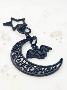 1pc Gothic Star Clasp Crescent Moon Bat Keychain, Retro Hollow Alloy Bag Charm, Punk Y2K Key Ring For Car Keys Backpack, Halloween Gift - Multicolor - View 6