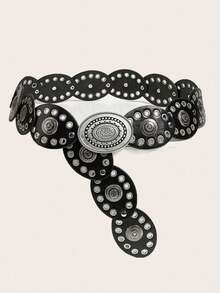 1pc Bohemian Western Style Vintage Patchwork Women's PU Belt, Jeans Accessory, Suitable For Party, Music Festival, Holiday - Brown Spliced Cross Metal - View 10