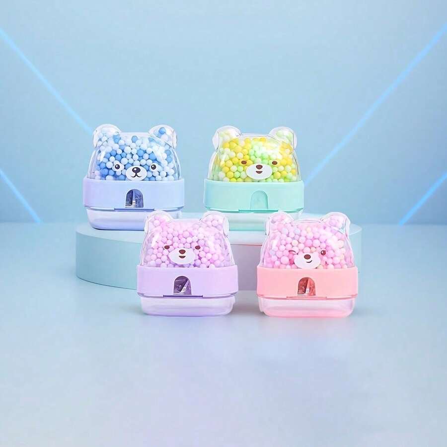 1pc Cute Bear Shaped Pencil Sharpener (Random Color) | Plastic Material | Dual Hole Design | With Flip Cover - Convenient, Durable And Sharp, Ideal For Students And Professionals, Essential Drawing And Office Tool, Suitable For School And Office Supplies | Premium Gift And Prize - Multiple Colors and Random Styles - View 1