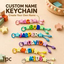 [Customized] 1pc Acrylic Large Letter Keychain, Handmade Woven Keychain, Customizable English Letter, Birthday Gift - Multicolor - View 4