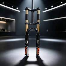 26/27.5 Mountain Bike Double Shoulder Fork, Oil Spring Suspension, 28.6mm X 220mm Steerer, 130mm Travel, 34mm Leg, QR 100mm - 27.5 Inches (YELLOW) - View 4