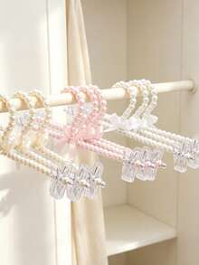 1/5/10pcs Pearl Bowknot Hangers For Clothes, Elegant Closet Organizers, Non-Slip Pants Clips, Bedroom Storage Solutions, Home Organization Essentials, Space-Saving Wardrobe Accessories - Multicolor - View 5