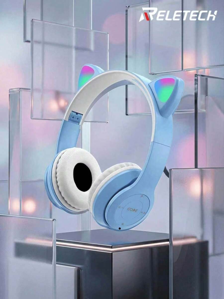 Reletech Wireless Headphones With Cartoon Earring Design, Stereo, Long Battery Life, Low Latency, Sweat-Resistant, Foldable