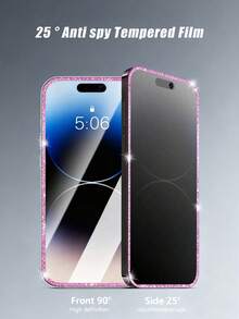 MSRI 2pcs, Pink Glitter Frame Privacy Tempered Glass Screen Protector, 9H Hardness, Anti-Peeping, Precise Fit, Suitable For Phone Cases, Fashionable Phone Accessory, Full Screen Coverage Phone Screen Protector, Compatible With Iphone Duo/18 Promax/18 Pro/18/17e/17 Pro Max/17 Pro/17Air/17/16 Pro Max/16 Pro/16 Plus/16/15 Pro Max/15//14/13/12 And Other Models. - Black - View 7