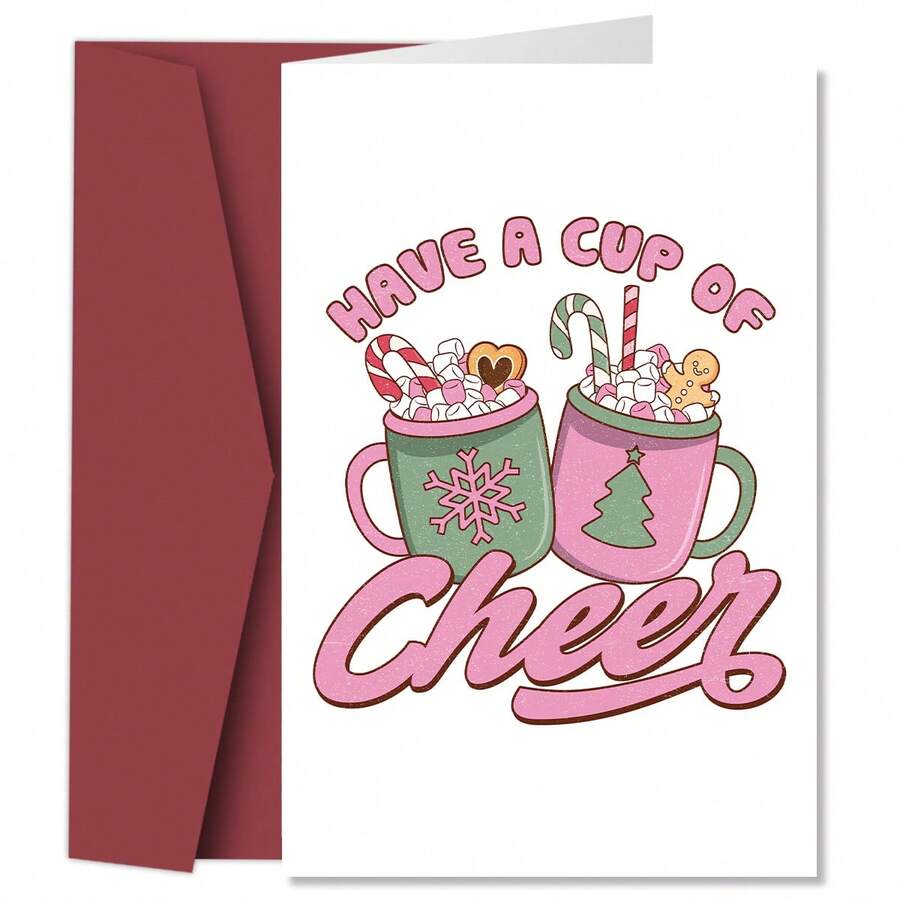 1pc Fun Christmas Greeting Card With Envelope - "Drink Up The Joy" Holiday Christmas Blessing Card, Suitable For Friends And Family, Holiday Celebration Card, Seasonal Celebration Card, Christmas Gift - A - View 1