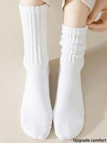 Kaos Kaki Panjang Putih Lembut Kasual Minimalis, Kaos Kaki Nyaman, Kaos Kaki Berbulu, Kaos Kaki Panjang dan Kaos Kaki Olahraga, Cocok untuk Semua Musim - Putih - View 6