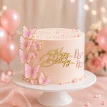 52件組豪華水鑽皇冠蝴蝶生日蛋糕裝飾插牌套裝，適合公主女王生日派對蛋糕甜點裝飾 - 彩色 - 查看 5