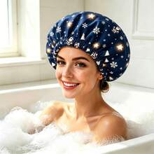 Dry Hair Cap Shower Cap Geometric Pattern Polyester Fiber Applique Hat Spring Summer Autumn Winter - Christmas Tree Shower Cap Blue 3 - View 4