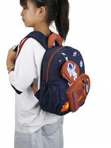 Cute Cartoon Kindergarten Backpack, Space Design Lightweight School Bag For Preschool Boys - A - View 7