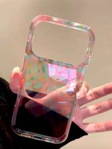 Casing Pelindung Silikon Dua Lapis Tahan Guncangan Ins Niche Pink Hijau Amber Motif Tempurung Kura-kura dengan Tepi Bulat, Kompatibel dengan Apple 17 Pro Max / 16 / 15 / 14 / 13, Perlindungan Penuh, Gaya Korea - Berwarna merah muda - View 4