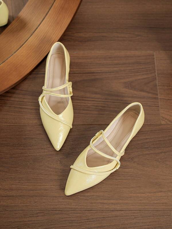 New Minimalist Pointed Toe Low Vamp Pumps With Wrap-Around Thin Strap Design, 2cm Hidden Inner Lift Soft Sole Flat Shoes, Commute Date Slimming Versatile Elegant Women's Shoes