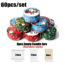60pcs Christmas Candle Making Kit, 8pcs 2.5oz Random Christmas Pattern Empty Metal Candle Jars, Wicks, Wick Stickers, Wooden Wick Holders, DIY Scented Candle Handmade Set, Holiday Gift - Multiple Styles - View 11