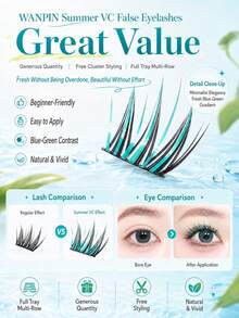 WANPIN WAN PIN Tushan Fox 80 Clusters Segmented False Eyelashes, Natural Fluffy Fox Eye Curl Style, Suitable For Beginners Daily Wear, Manga Eye Segmented Eyelashes - C - View 3