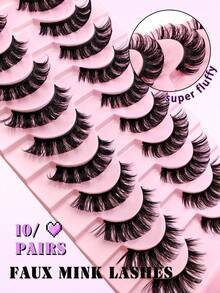 10 Pairs D Curl Russian Volume False Eyelashes, Cat Eye Effect, Natural Fluffy Faux Mink Lashes, Thick And Long, Create Charming Lifted Eye Makeup - Black - View 8