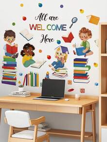 1pc, Multi-Style, Children's Room Cartoon Decorative Wall Sticker, Children's Early Education Educational, Children Reading Together, Reading And Learning, Big Tree Letters, Baby Switch Sticker, PVC Self-Adhesive Removable Wall Sticker, Suitable For Bedroom, Living Room, Study, Classroom, Nursery, Home Wall Decoration, Etc. - Multicolor - View 15