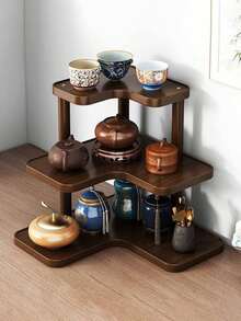 3-Tier Walnut Wood Corner Storage Rack With Multi-Function Tabletop, Suitable For Organizing Bathroom Vanity, Cosmetics, Skincare, Perfume, Spice Jars And Small Items - Multicolor - View 8