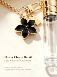 10ml Refillable Roller Empty Perfume Bottle And Free Gift, Clear Glass Travel Perfume Vial With Roller Ball, Decorative Flower Charm Keychain, Leakproof Portable Oil Sample Dispenser, Travel Essential Items, Perfume Travel Refillable, Travel Bottles - View 3