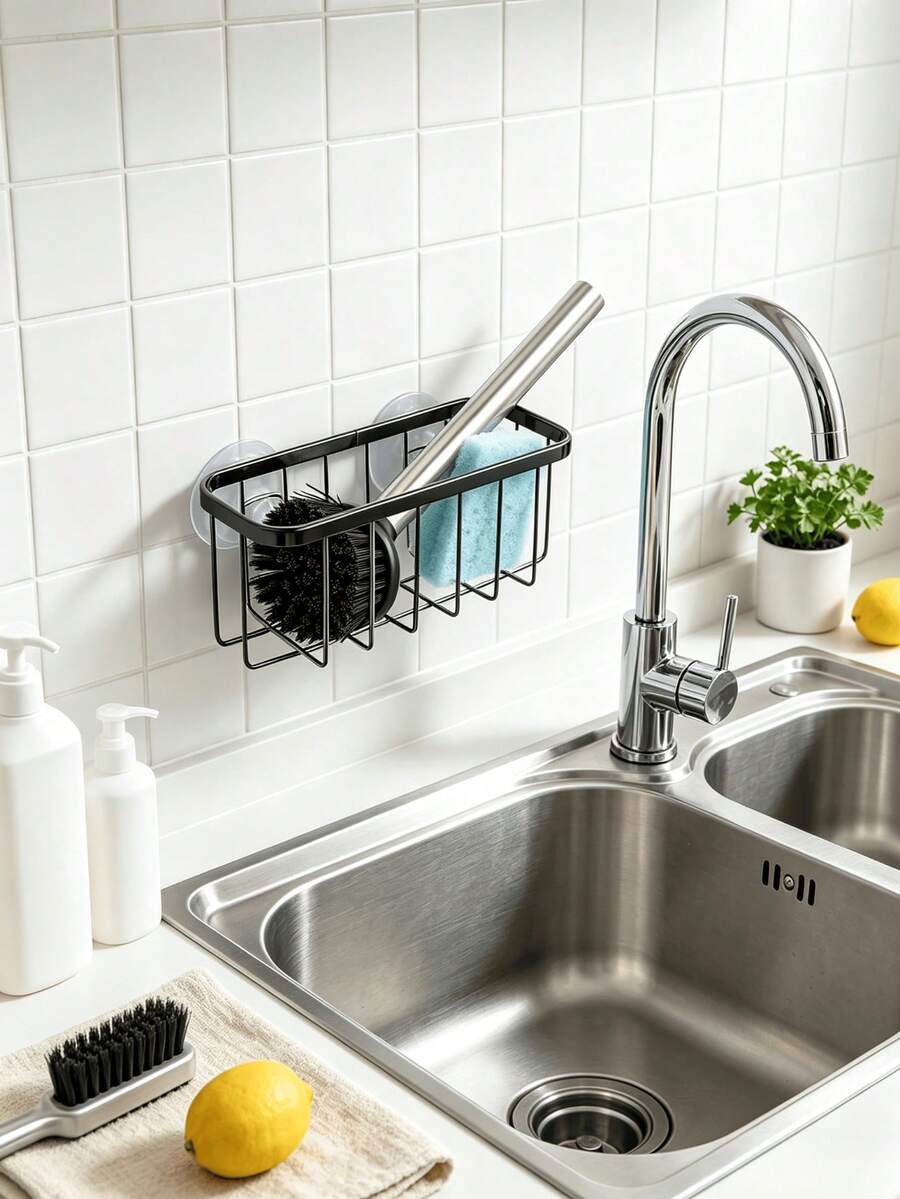 Suction Cup Stainless Steel Sponge Holder, Rust-Proof Wall-Mounted Draining Basket, Kitchen Sponge Soap Brush Storage Rack, Space-Saving Kitchen Bathroom Home Storage Organizer - Multiple Styles - View 1