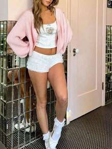 Women's Pink Front-Opening Knit Cardigan, Long Sleeve Loose Fit, Comfortable Casual, Suitable For Autumn/Winter - Pink - View 3