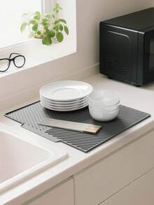 Large Silicone Dish Drying Mat, Heat-Resistant Countertop Trivet, With Raised Ribbed Design, Suitable For Kitchen Sink, Non-Slip Waterproof Cup And Bowl Drying Mat, Dorm Essential - Multicolor - View 9