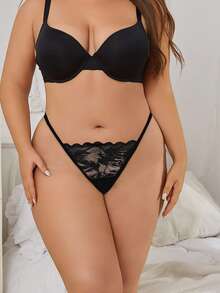 3pcs Plus Size Women's Multi-Color Exquisite Floral Lace Drawstring Ribbon Low Waist Sexy Thong Panties, Plus Size Women's Underwear 0XL-4XL - Multicolor - View 2
