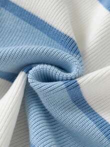 Boys' Thick Striped Knit Sweater With Turn-Down Collar, New Autumn/Winter Style - Blue - View 9