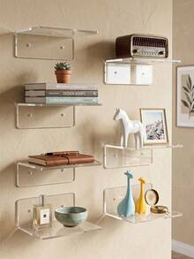 2/1pc Small Acrylic Wall-Mounted Shelf - Wall-Mounted Plant Hanging Display Rack, Bedroom Adhesive Storage Shelf, Transparent Toy Display Rack, Transparent Acrylic Floating Wall-Mounted Shelf, Mini Transparent Display Rack, Suitable For Bedroom, Office And Living Room, Small Floating Storage Shelf, Suitable For Smart Speakers, Monitors And Clocks And Other Items. - Multiple Styles - View 1