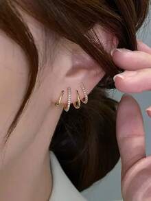 1 par de pendientes de botón decorativos versátiles para mujer, elegantes y de moda, color dorado brillante, para regalo, cita, boda y fiesta - Amarillo Oro - Ver 3
