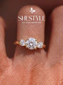 1pc 925 Sterling Silver Flower Rhinestone Ring, Exquisite Jewelry Gift For Women, Suitable For Dating - Three Diamonds - View 4