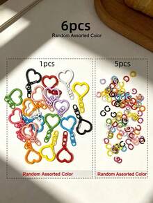 120/240/480pcs/Pack Random Color Macaron Colorful Heart-Shaped Spring Lobster Clasp, Zinc Alloy Spring Hook Colorful Open Ring, Bag Pendant, Keychain Ring - Heart Keychain Set - View 9