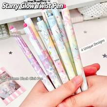 4pcs Macaron Color Gradient Floral Leaf Music Note Twist Neutral Gel Pens, 0.5mm Black Ink, Student Signature Pen For Exams - Multicolor - View 3