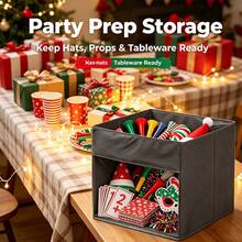 1pc Square Foldable Christmas Storage Cube Bin With Clear Front Visible Window Fabric Holiday Organizer Basket For Xmas Ornaments Ribbons Baking Supplies Party Props Kids Toys Books Media Discs - Multicolor - View 6