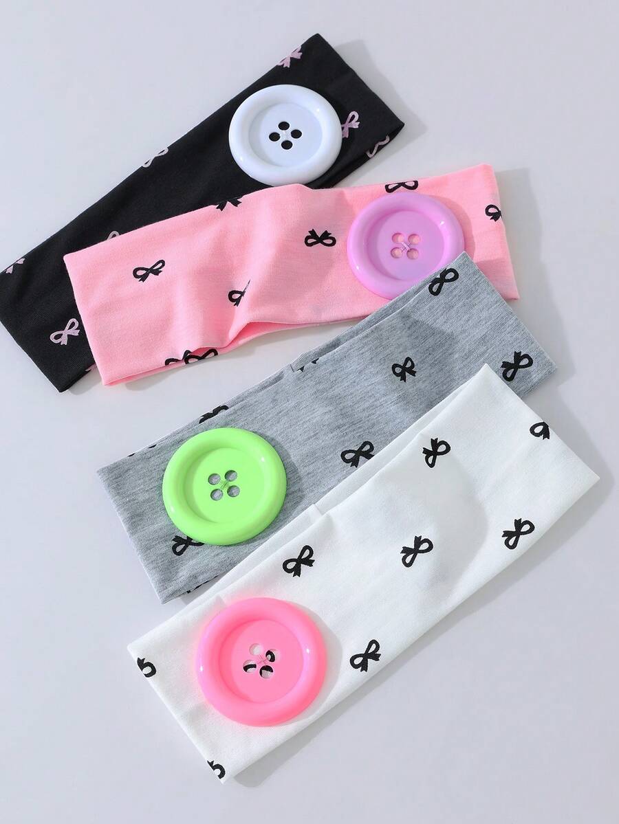 1pc Fashion Women's Dopamine Button Decor Bow Print Pattern Soft Non-Slip Headband, Elastic Yoga Sports Hairband Hair Accessory, Versatile For Daily Wear And Multiple Occasions - Multicolor - View 1