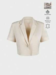 Set da 2 pezzi in lino, colore unito, elegante, casual, sexy, da ufficio, quotidiano, appuntamento, vacanza, estivo, leggero, traspirante, design, set estivo da donna, outfit estivi - Albicocca - Visualizzare 8