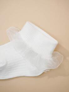 3 Pairs Baby White Ribbed Ruffle Socks, Breathable All-Season Back To School Socks, Princess Style Girly Socks For Girls - White - View 5