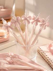 50pcs Bowknot Ballpoint Pens, Cute Pink Bowknot Design, Party Favors, Gift Pens, Party Supplies - Multicolor - View 5