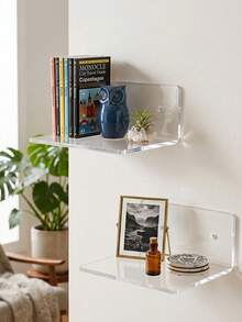 2/1pc Small Acrylic Wall-Mounted Shelf - Wall-Mounted Plant Hanging Display Rack, Bedroom Adhesive Storage Shelf, Transparent Toy Display Rack, Transparent Acrylic Floating Wall-Mounted Shelf, Mini Transparent Display Rack, Suitable For Bedroom, Office And Living Room, Small Floating Storage Shelf, Suitable For Smart Speakers, Monitors And Clocks And Other Items. - Multiple Styles - View 7