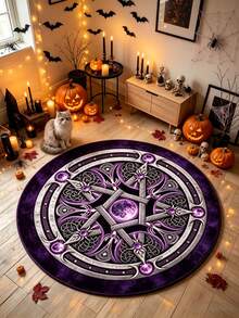 1 buah Karpet Bundar Lingkaran Ajaib Pentagram Halloween, Karpet Dekoratif, Alas Lantai, Karpet Ruang Tamu, Karpet Kamar Tidur, Karpet Serbaguna - MultiWarna - View 2