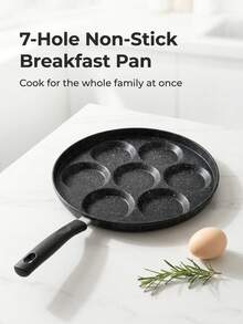 1pc Non-Stick Pancake Griddle With Detachable Handle, 7-Hole Non-Stick Surface Suitable For Pancakes, Heavy-Duty Aluminum Breakfast Pan, Thin Dumplings And Eggs - Fun Kitchen Gift For Kids And Adults, Cooking Essential, Interesting Design, Easy To Clean, Heat Resistant Up To 450°F - View 3