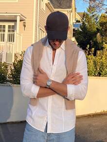 Lookun Men's Casual Shirt Pointed Collar Long Sleeve Slightly Loose British Minimalist White Spring Summer Casual Shirt - White - View 2