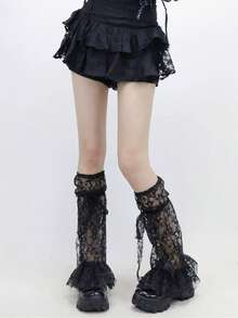 STAR RIVER 1 Pair Subculture Y2K Star Lace Leg Warmers, Thin Sweet Ruffle Wide Leg JK Sock Covers - Multicolor - View 5