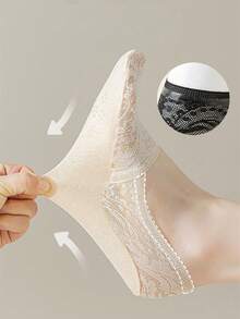 6 Pairs Women's Plus Size Invisible Short Socks, Lace Casual Ankle Socks, Non-Slip, No-Slip Heel, Invisible Socks [Paper Card Not Included] - Multicolor - View 6
