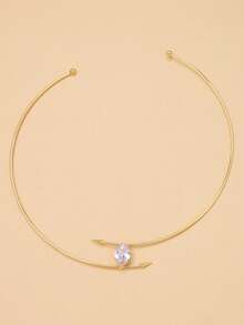 1pc Rhinestone Open Collar Necklace, Daily Wear Personalized Versatile Necklace - Gold - View 3