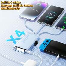 LADAPU 10000mAh 5W Slow Charging Multifunctional Power Bank With Flashlight, Ultra-Bright LED Camping Light, Rechargeable Portable Mobile Phone Charger, Built-In 4 Cables, USB-C Input & Output, Outdoor Travel Must Have Battery Packs,Give A Gift/Present.Travel, Going Out, Going To School, Going To Work And Going Out Are Necessary. - White-5W - 查看 5